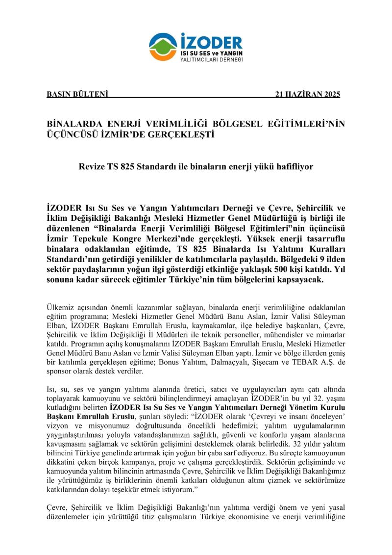 Binalarda Enerji Verimliliği İzmir Semineri